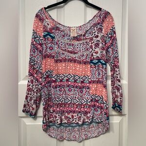 Faded Glory Colorful Flowy 3/4 Sleeve Top